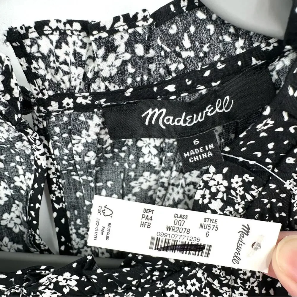 Madewell Smocked Crewneck Mini Dress in Floral Size 6